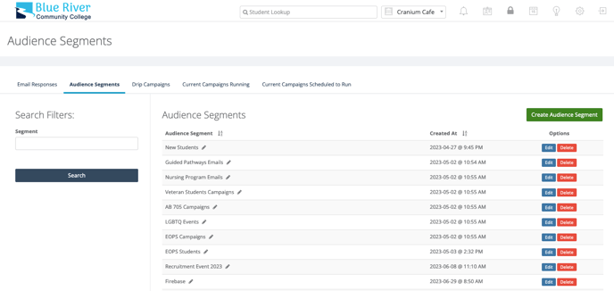 Audience Segments index page