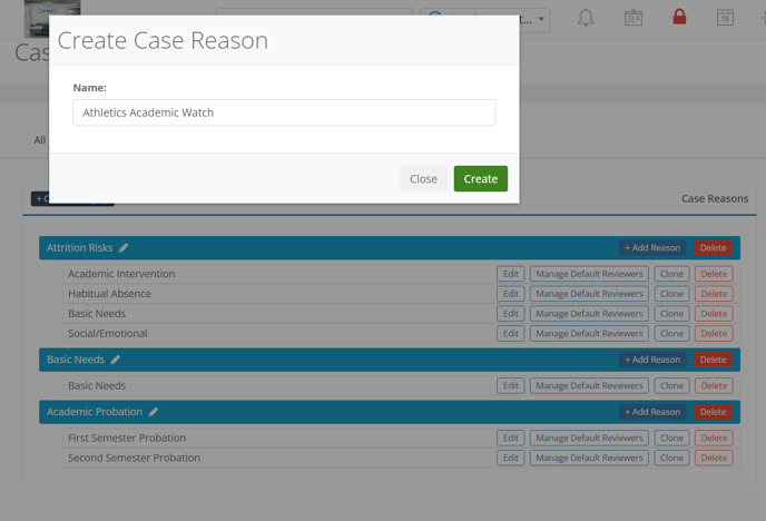 Manage Case Reasons Create Case Reason Screenshot