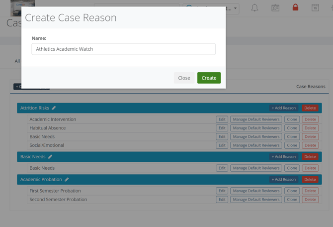 Manage Case Reasons Create Case Reason Screenshot