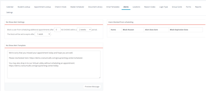 No Show Settings in Scheduler