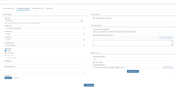 Schedule Event Meeting Screen