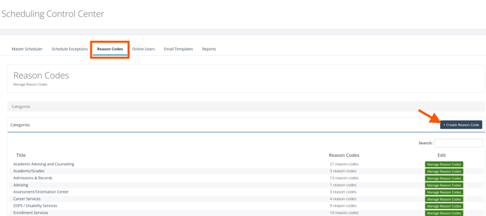 Reason Codes Scheduling Control Center