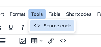 Tools tab - add HTML code with Source Code feature