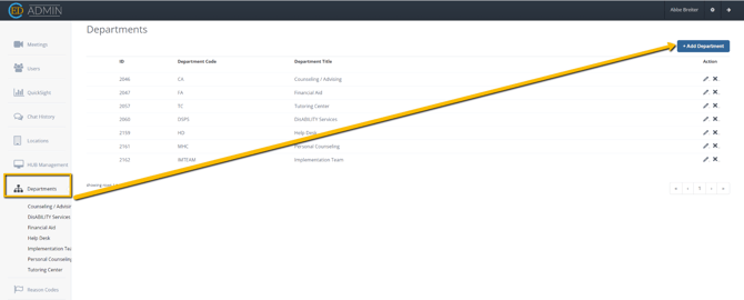 Departments in Admin Panel