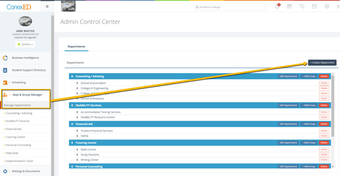 Create Departments - Dep & Group Manager