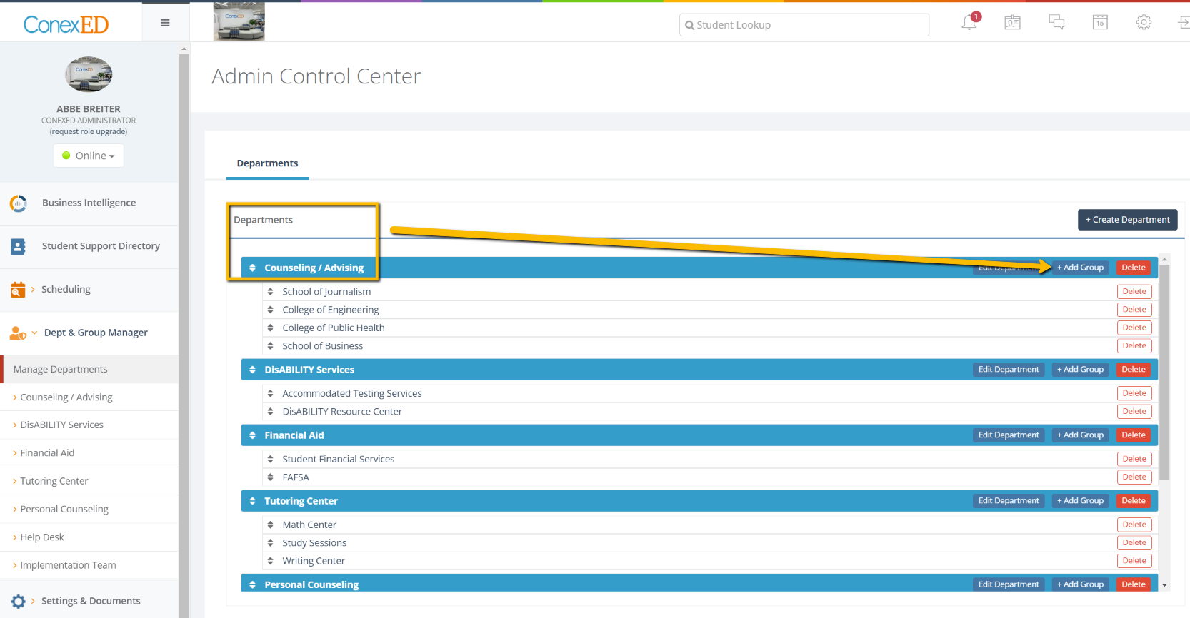 Create Groups - Department Tab