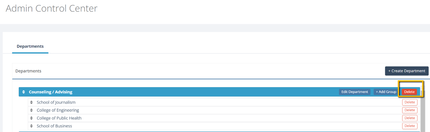 Delete Departments & Groups